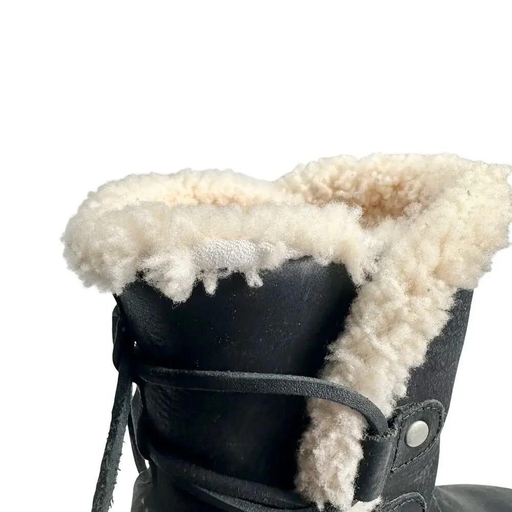 Ugg | Women | Akadia Black Leather Sheepskin Fur Pull On Fall Boots | Size US 7